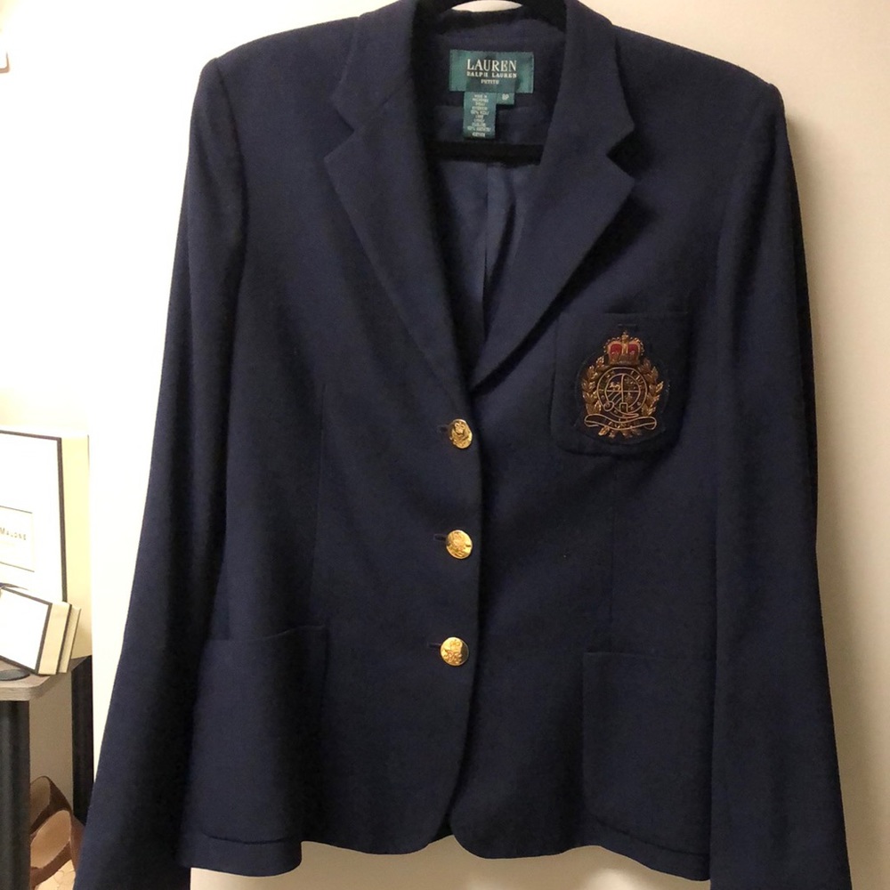 Wool Lauren RL navy blazer 8P